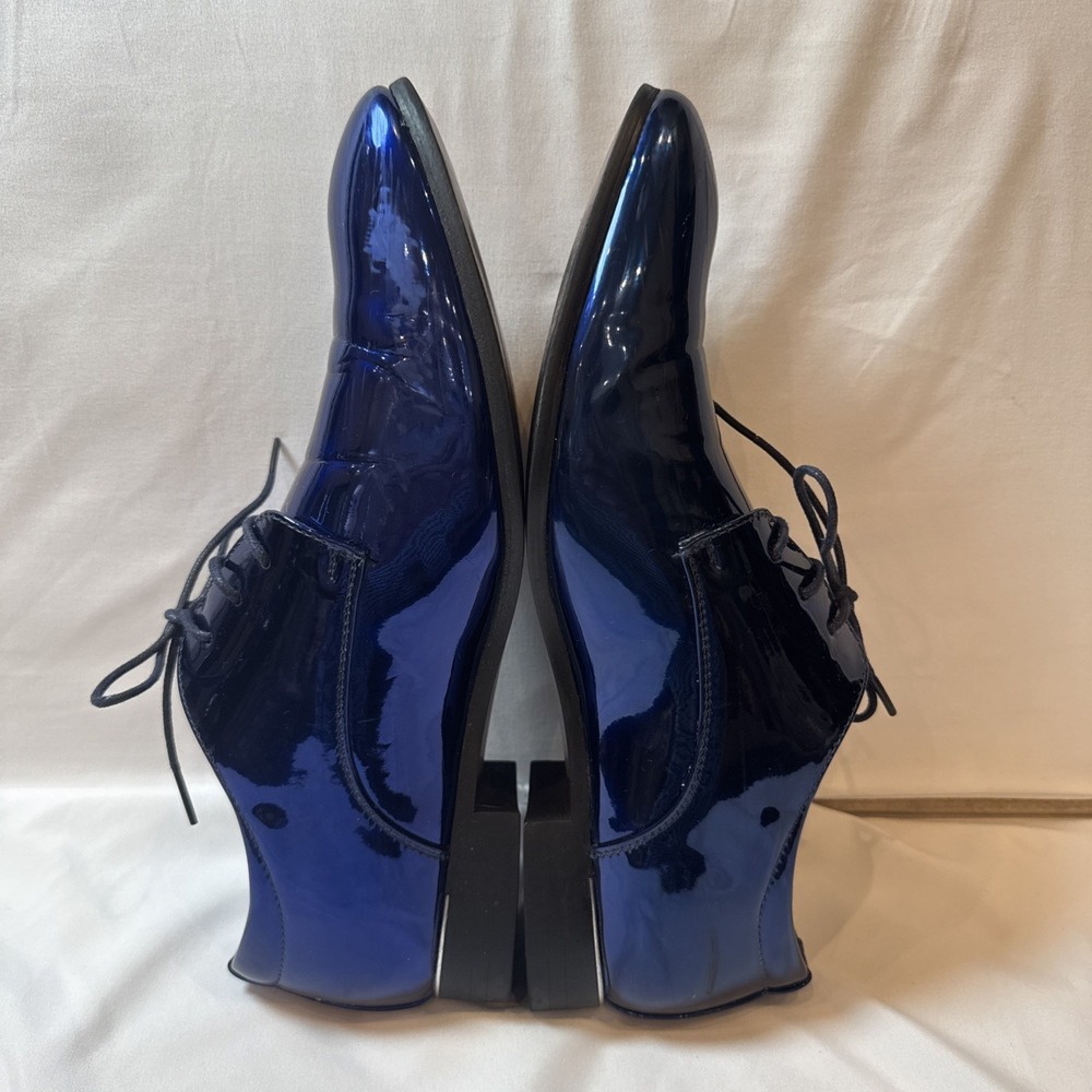 Men's Metallic Cobalt Blue Patent Leather Derby Dress Shoes EU46US12 Lace Up - Picture 5 of 16